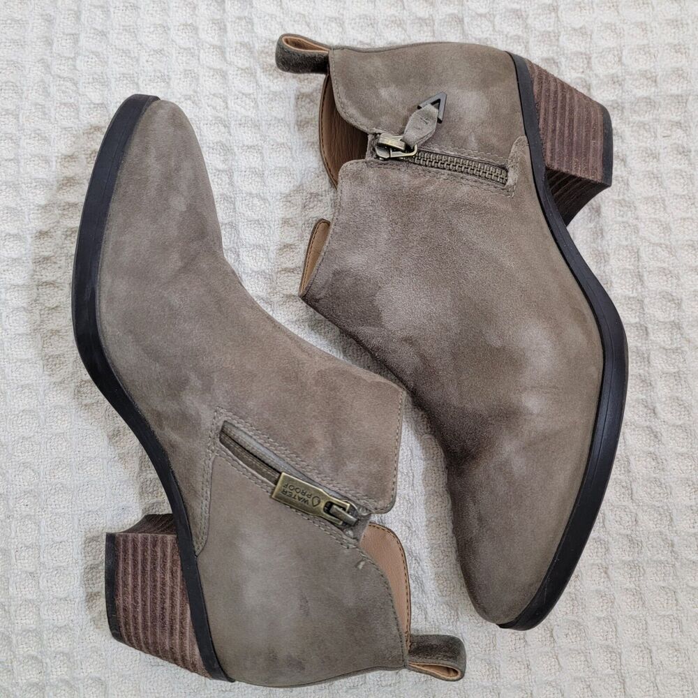Vionic Womens Cecily Ankle Boots‎ Stone  Suede Waterproof Size 7 EUC
